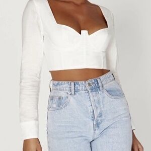 ✨Meshki Zahara Corset Shirt White Long Sleeve Crop Top NWT XS✨